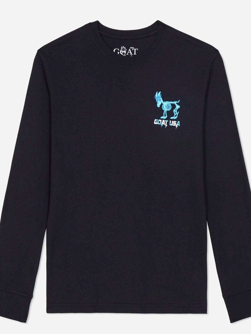 Black Long-Sleeve Kids Tee with Blue Goat Graphic